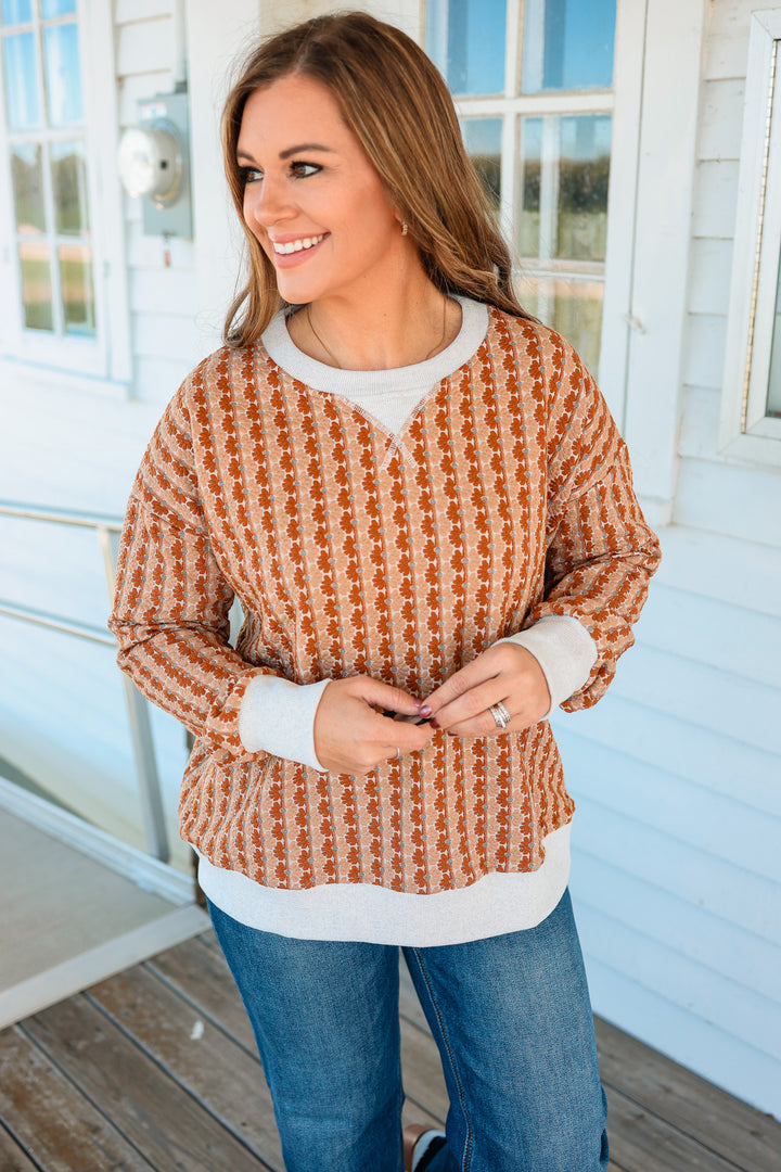 Harlow Floral Knit Pullover - Rust