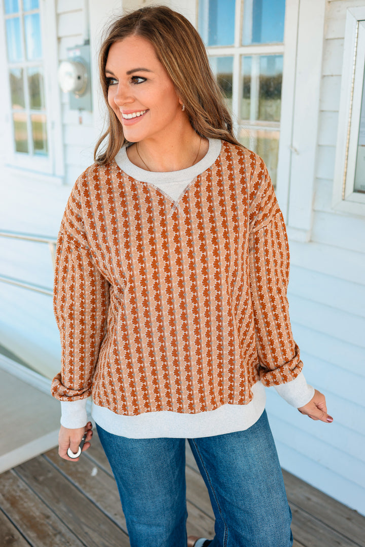 Harlow Floral Knit Pullover - Rust