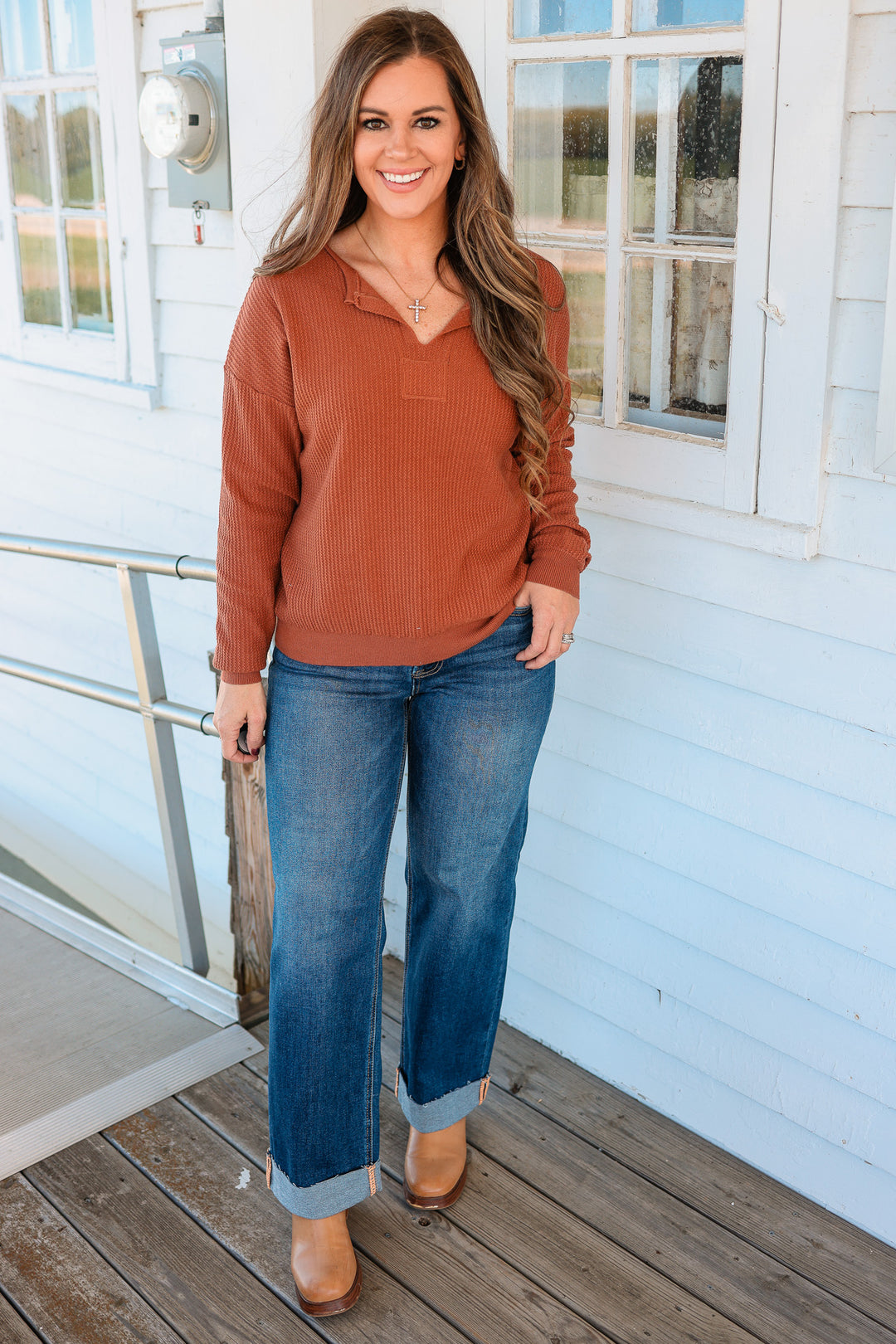 Margot Mini Waffle Textured Sweater - Copper