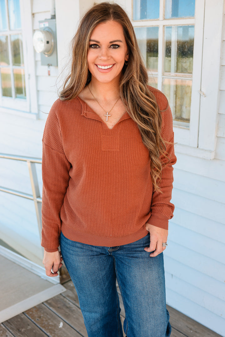 Margot Mini Waffle Textured Sweater - Copper