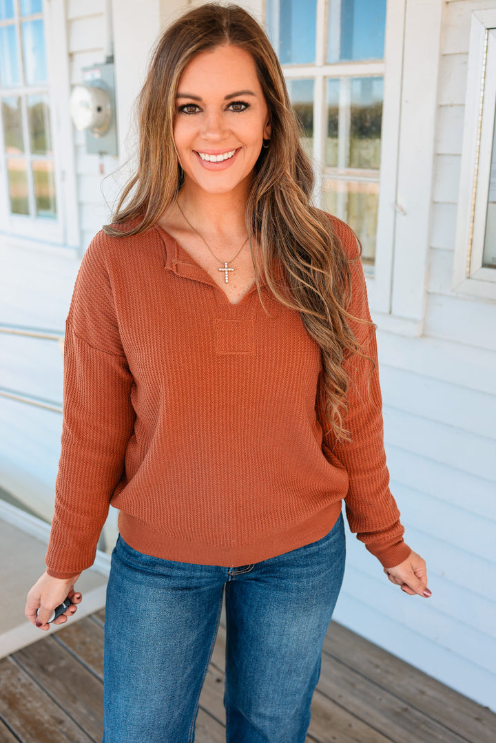 Margot Mini Waffle Textured Sweater - Copper