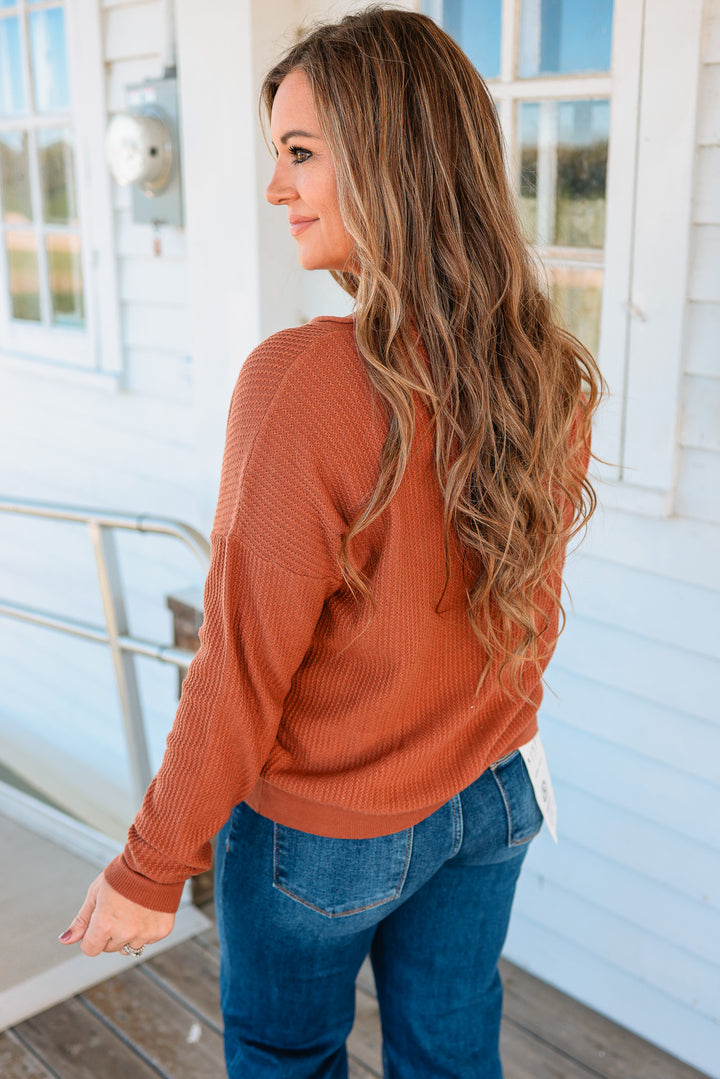 Margot Mini Waffle Textured Sweater - Copper