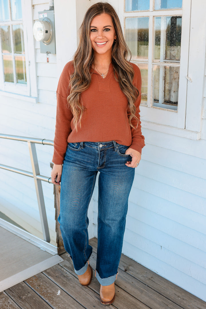 RISEN: Peyton Mid Rise Straight Cuffed Jeans