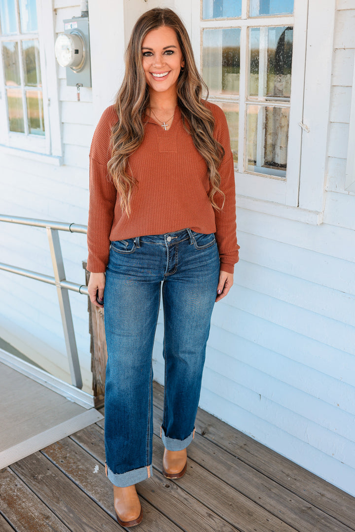 RISEN: Peyton Mid Rise Straight Cuffed Jeans