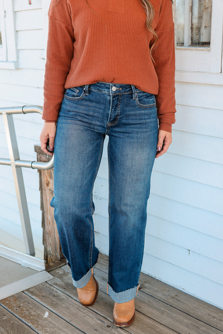 RISEN: Peyton Mid Rise Straight Cuffed Jeans