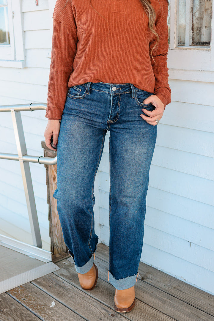 RISEN: Peyton Mid Rise Straight Cuffed Jeans