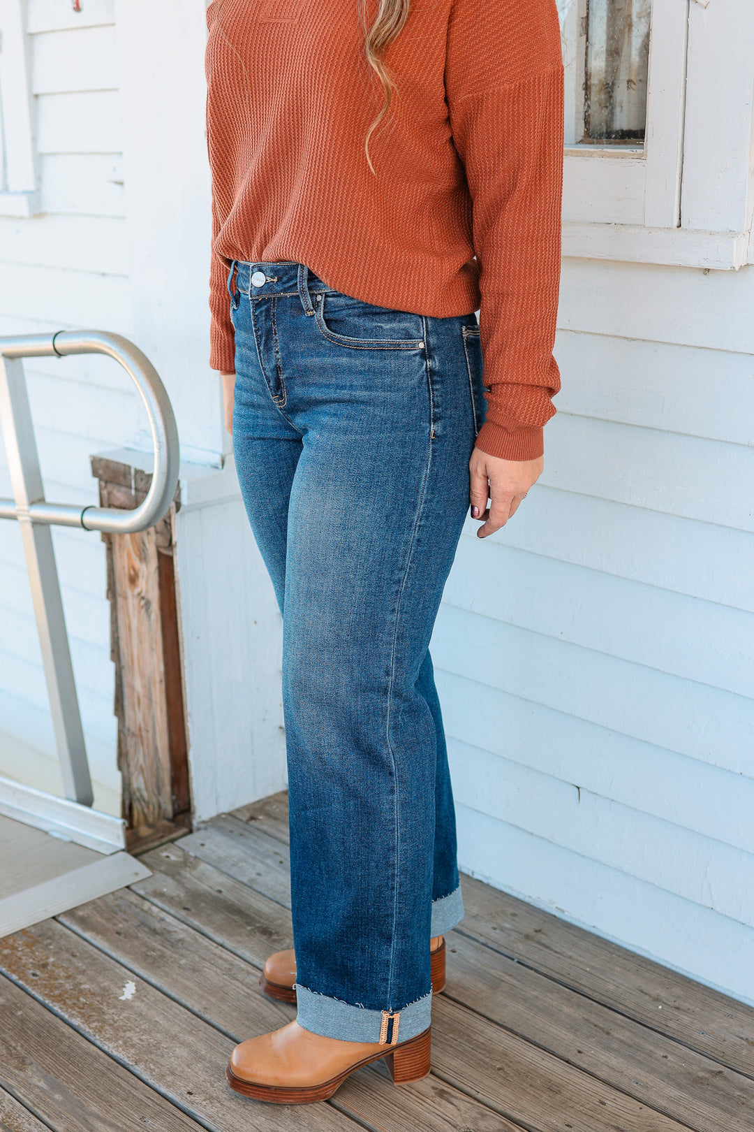 RISEN: Peyton Mid Rise Straight Cuffed Jeans