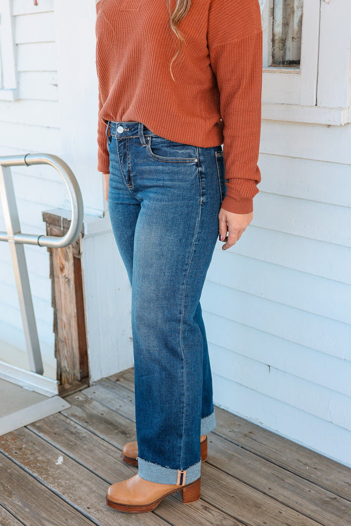RISEN: Peyton Mid Rise Straight Cuffed Jeans