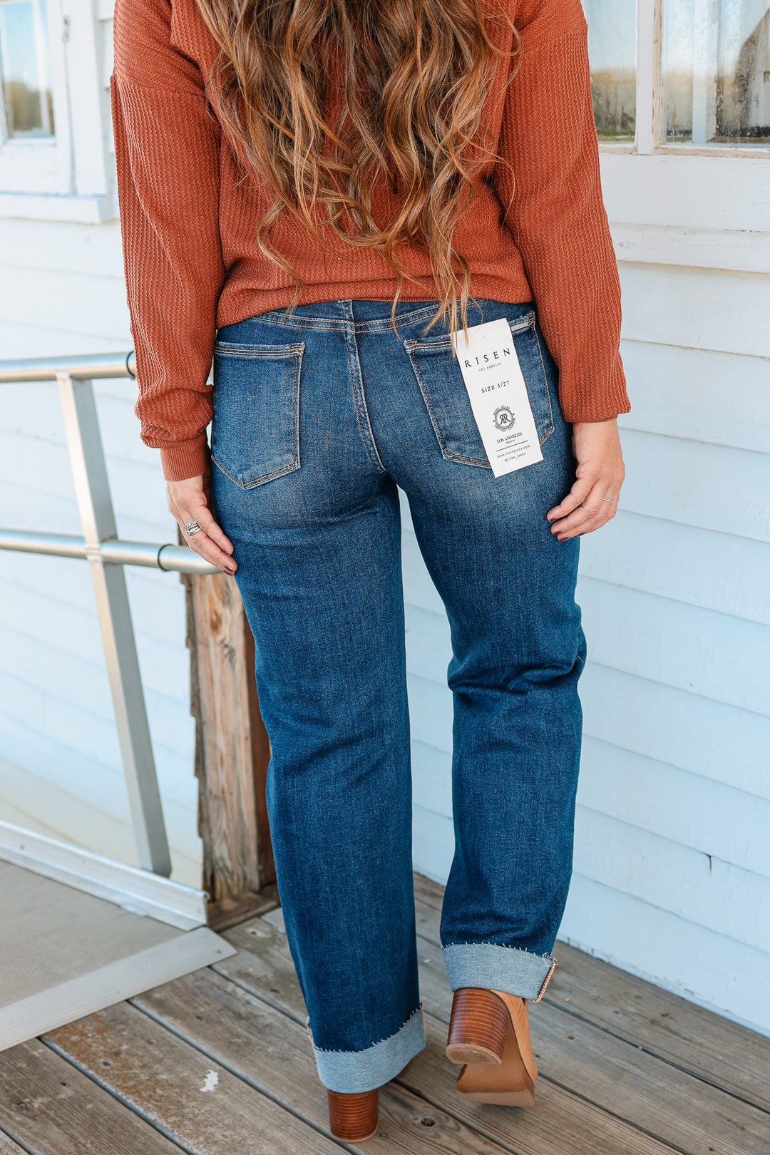 RISEN: Peyton Mid Rise Straight Cuffed Jeans
