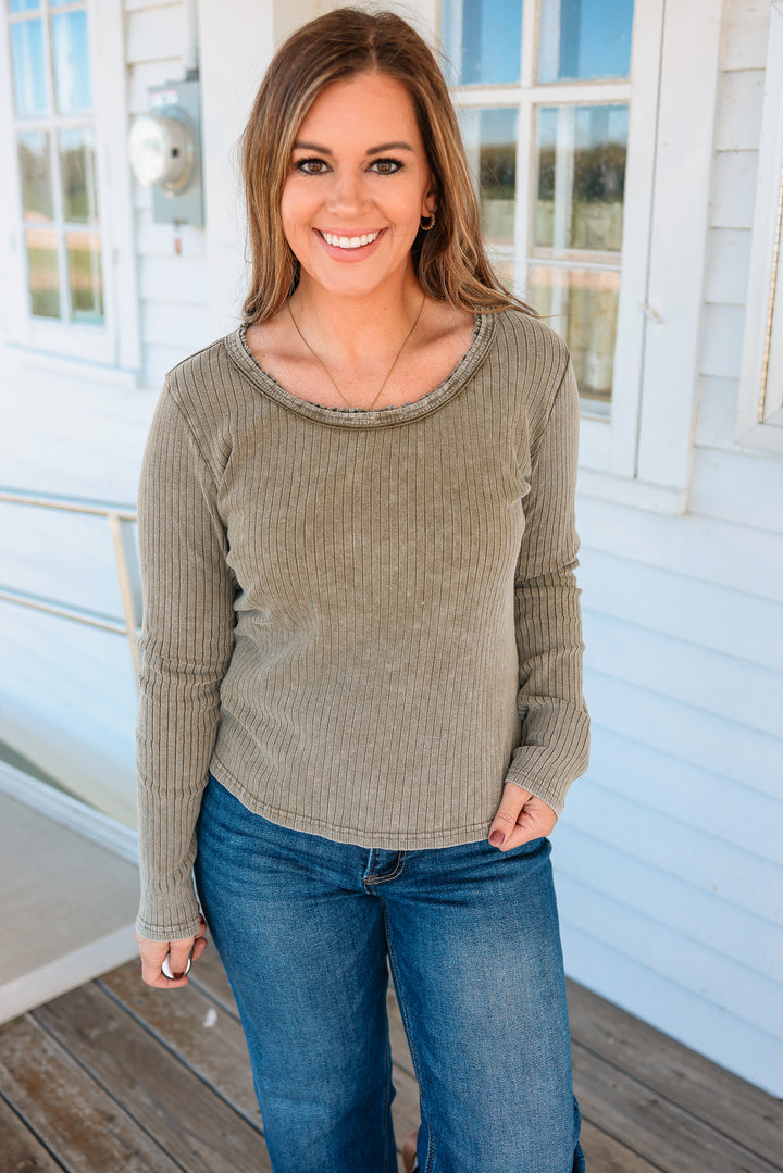 Greer Washed Rib Long Sleeve Top