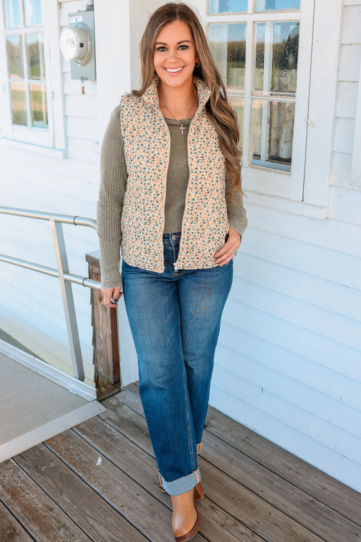 Carlyn Floral Corduroy Vest - Gold