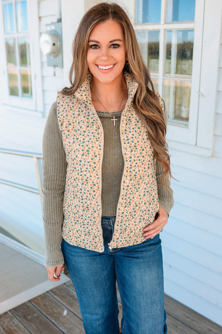 Carlyn Floral Corduroy Vest - Gold