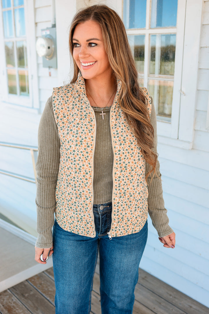 Carlyn Floral Corduroy Vest - Gold