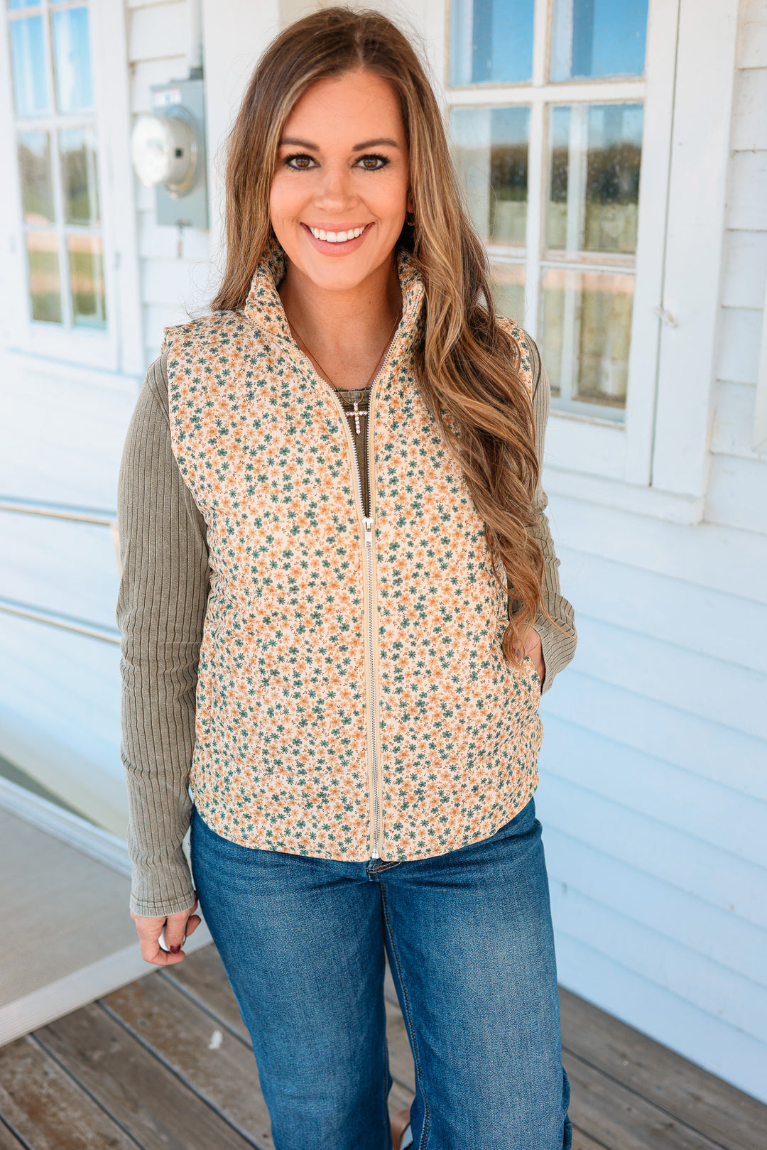 Carlyn Floral Corduroy Vest - Gold