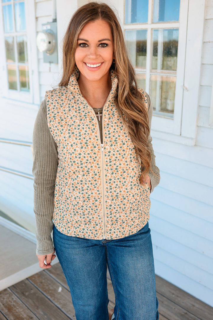 Carlyn Floral Corduroy Vest - Gold