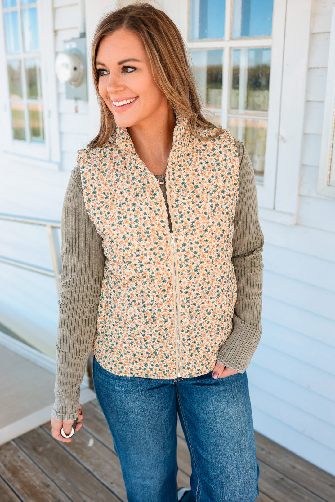 Carlyn Floral Corduroy Vest - Gold