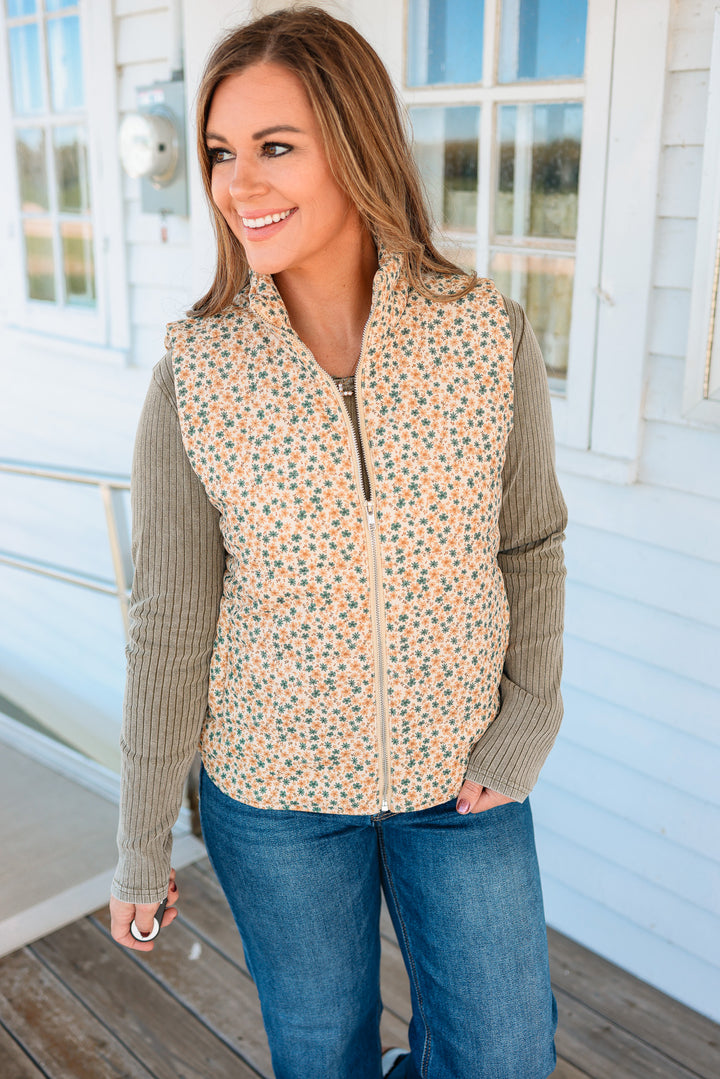 Carlyn Floral Corduroy Vest - Gold