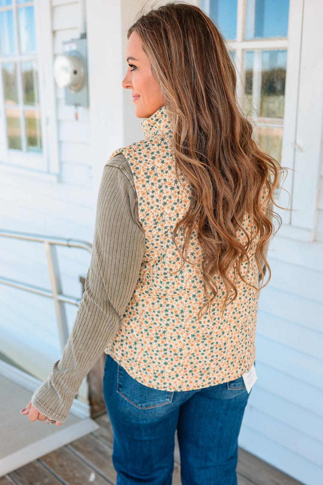 Carlyn Floral Corduroy Vest - Gold