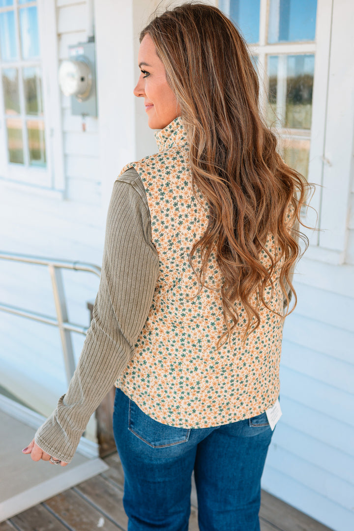 Carlyn Floral Corduroy Vest - Gold