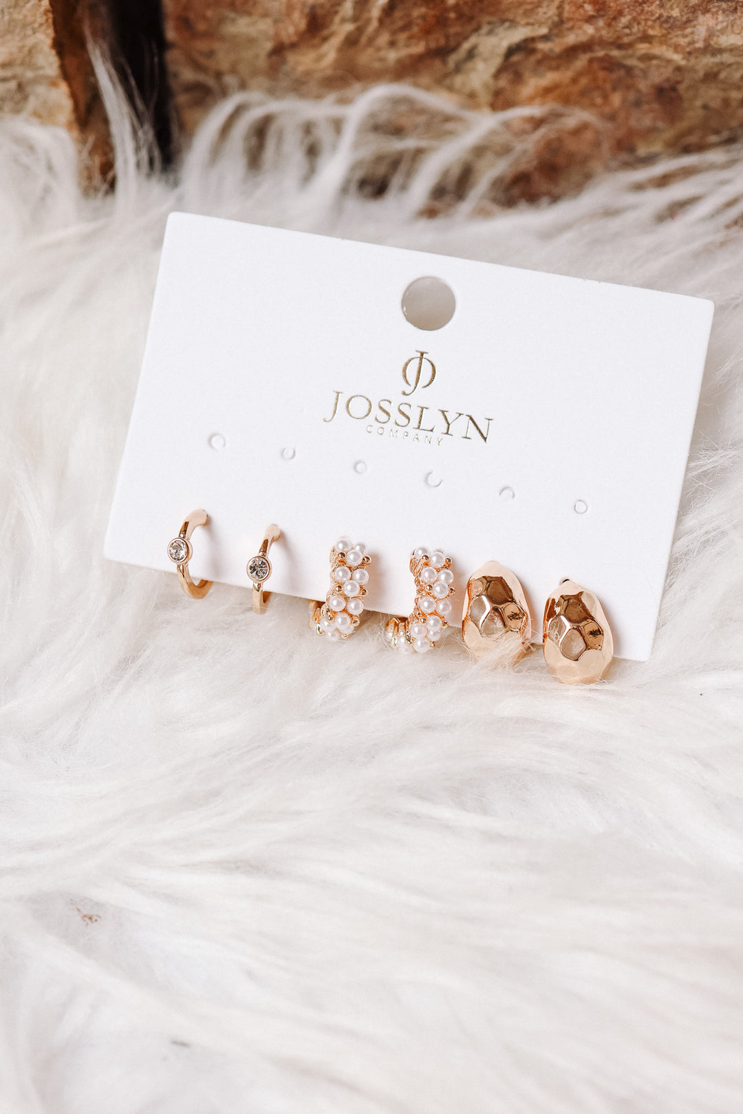 Pearl Diamond Cut Huggie Hoop Earrings Trio