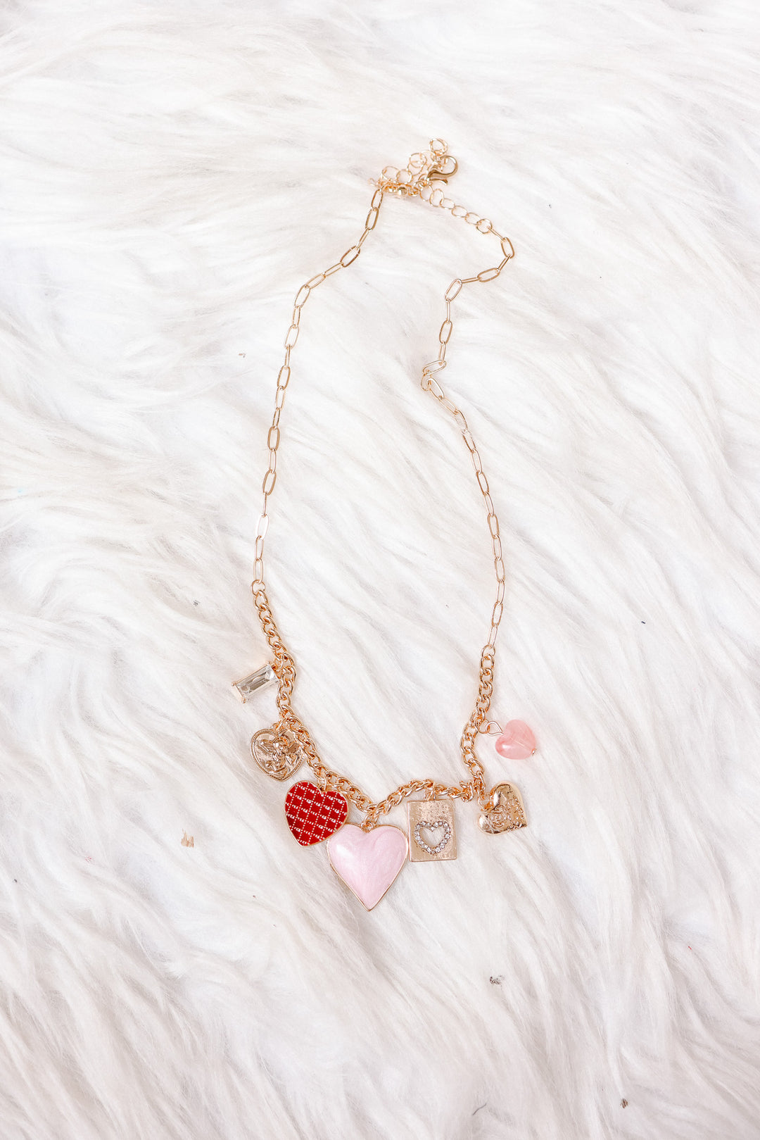 Hearts Checker Rhinestone Charm Necklace