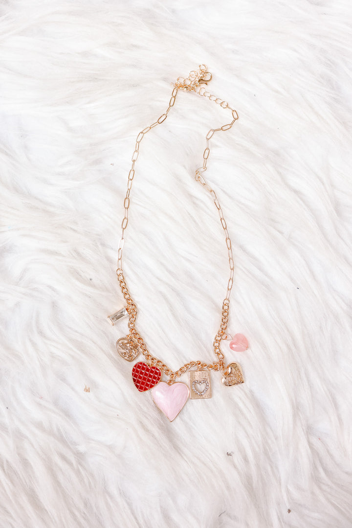 Hearts Checker Rhinestone Charm Necklace