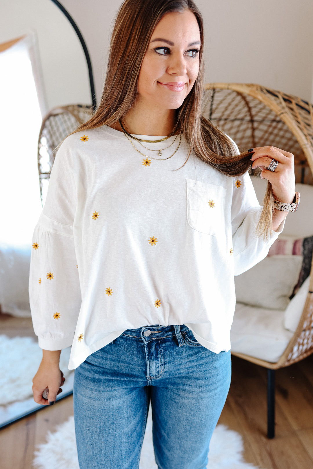 Daisy Embroidered Long Sleeve