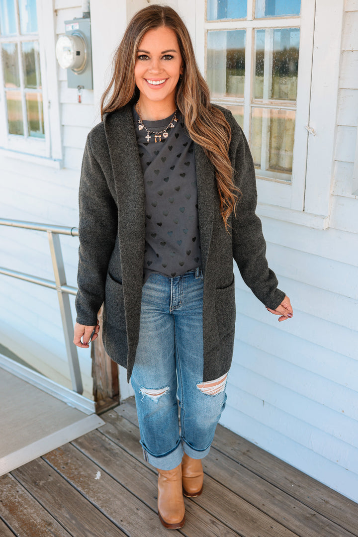 Fiora Open Front Hoodie Cardigan - Charcoal