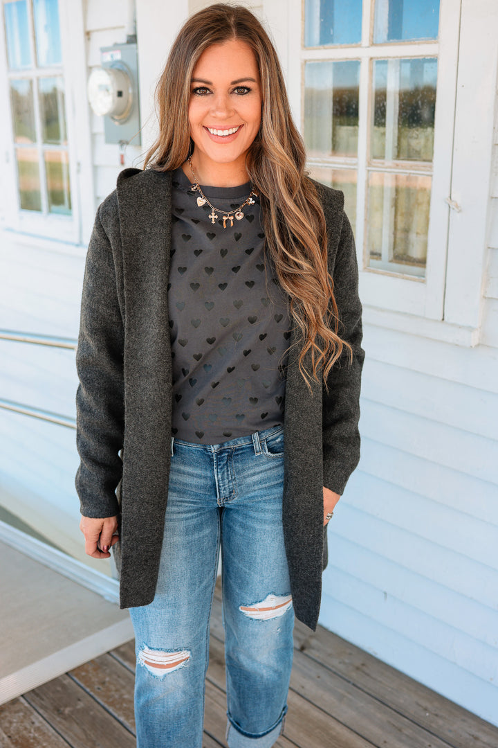 Fiora Open Front Hoodie Cardigan - Charcoal