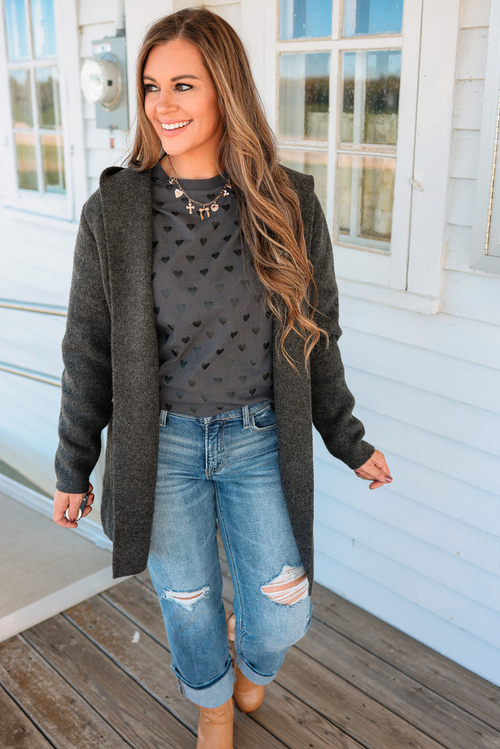 Fiora Open Front Hoodie Cardigan - Charcoal