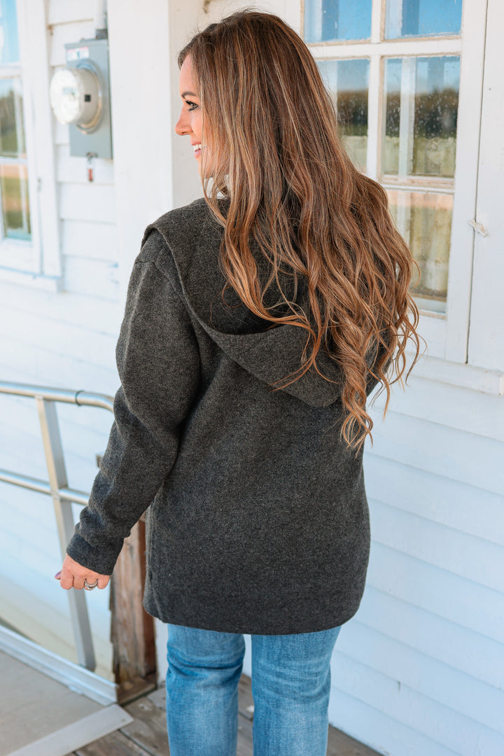 Fiora Open Front Hoodie Cardigan - Charcoal