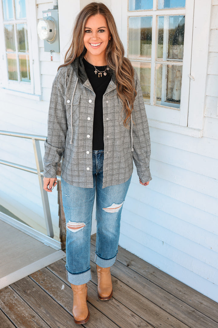 Cole Brushed Plaid Shacket - Charcoal