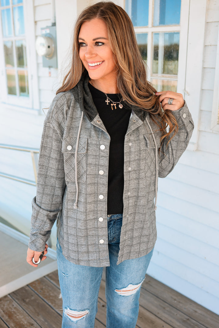 Cole Brushed Plaid Shacket - Charcoal
