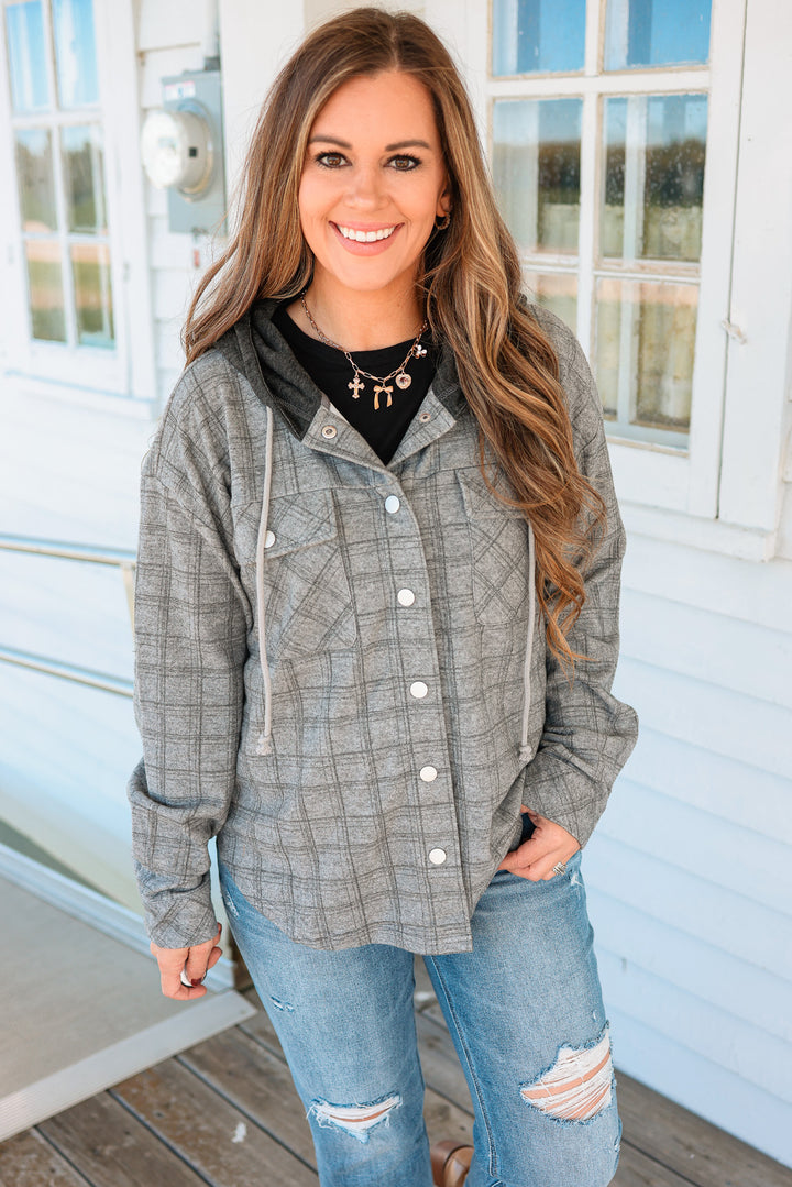 Cole Brushed Plaid Shacket - Charcoal