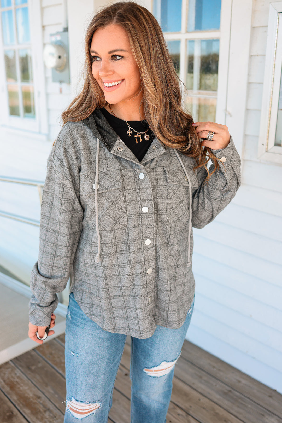 Cole Brushed Plaid Shacket - Charcoal