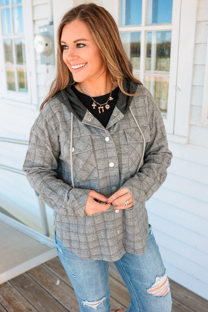 Cole Brushed Plaid Shacket - Charcoal