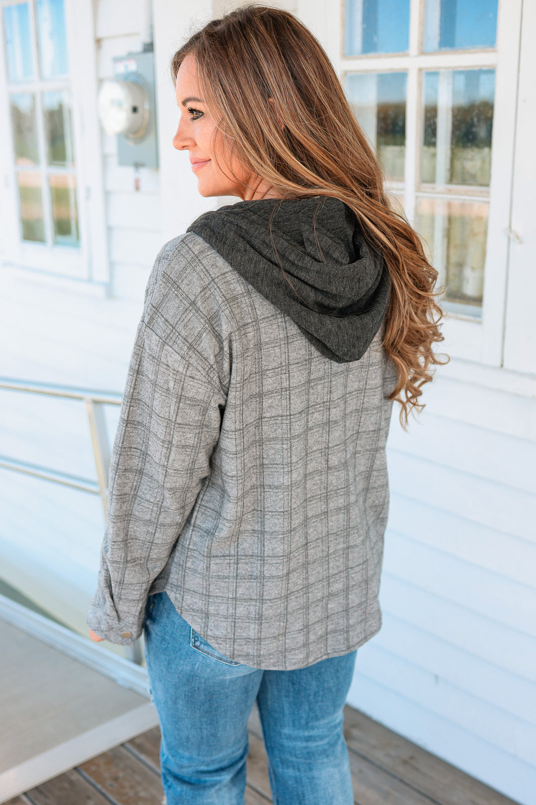 Cole Brushed Plaid Shacket - Charcoal