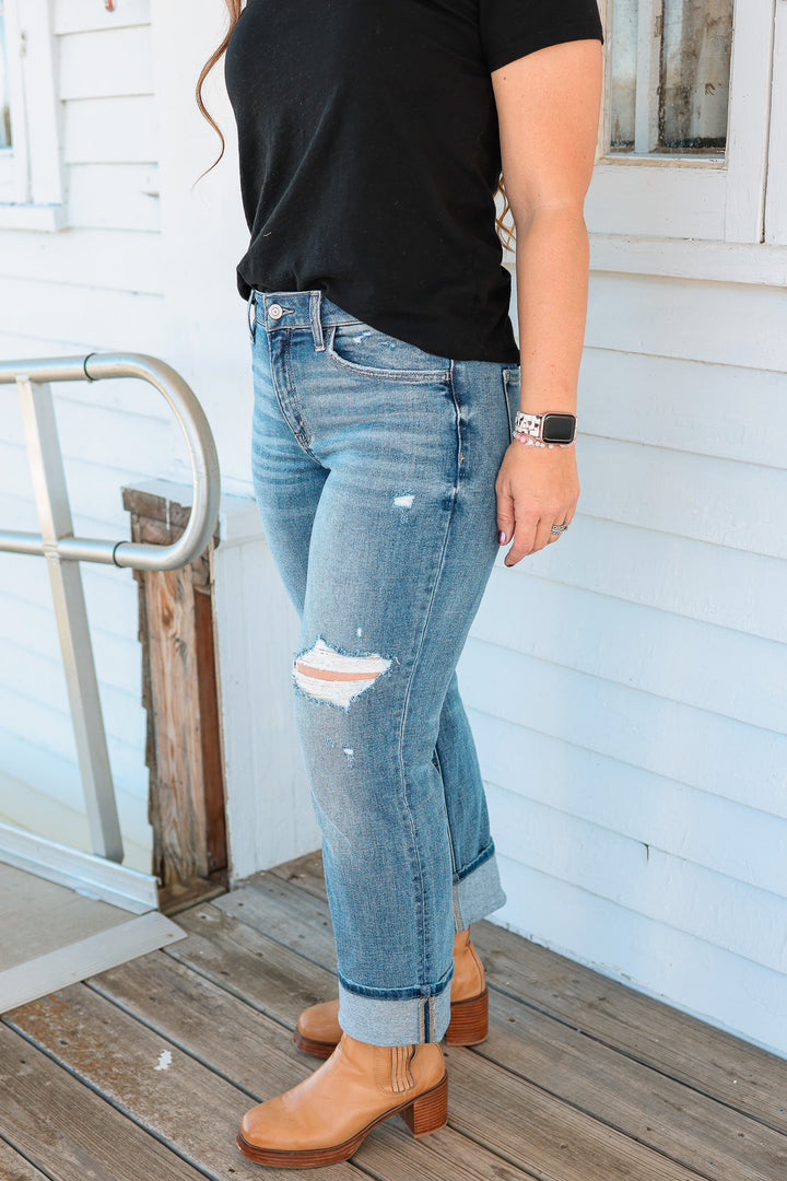 LOVERVET: Mason Mid Rise Distressed Cuffed Jeans