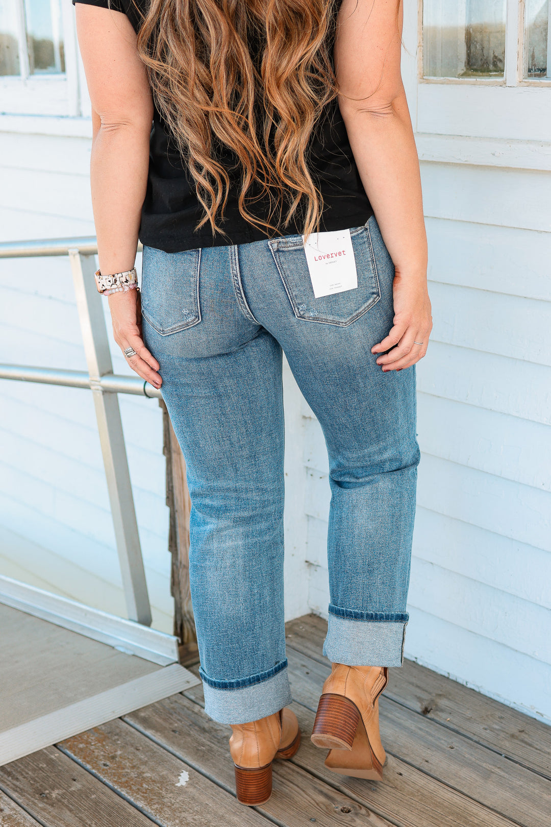 LOVERVET: Mason Mid Rise Distressed Cuffed Jeans