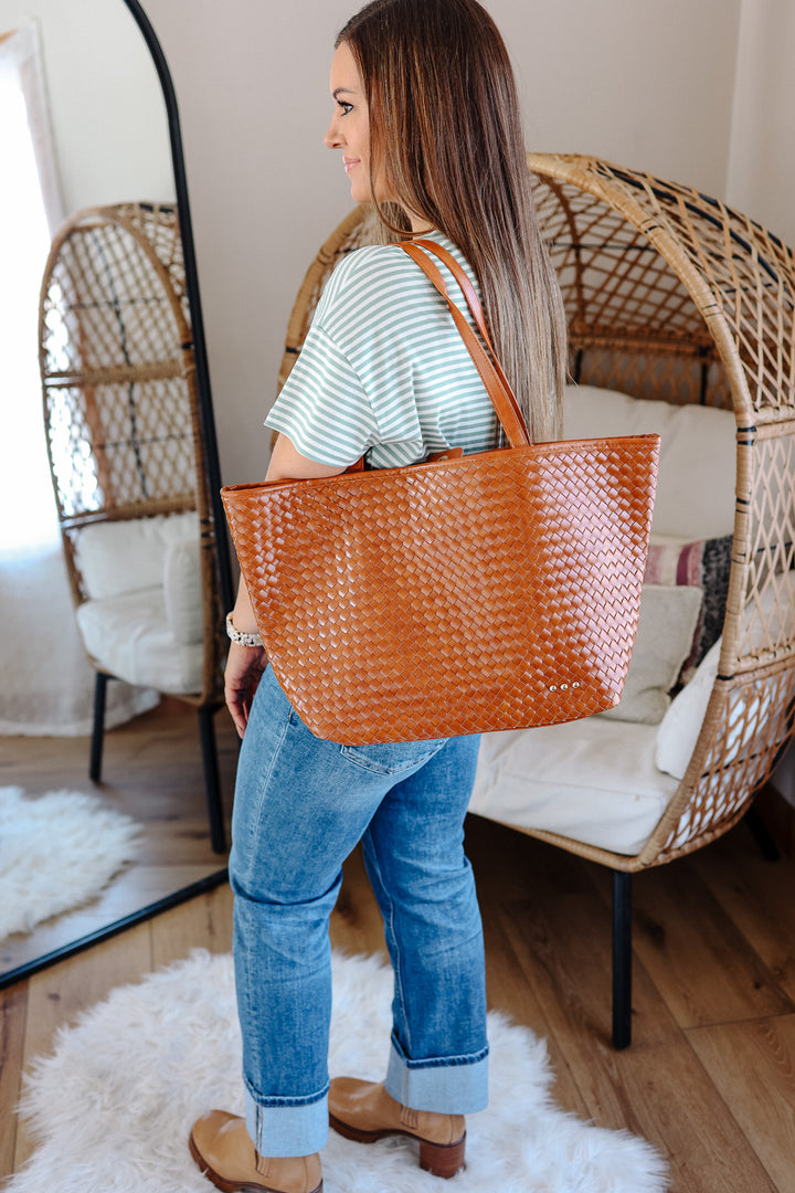 Woven Tiffany Organizer Tote Bag - Brown