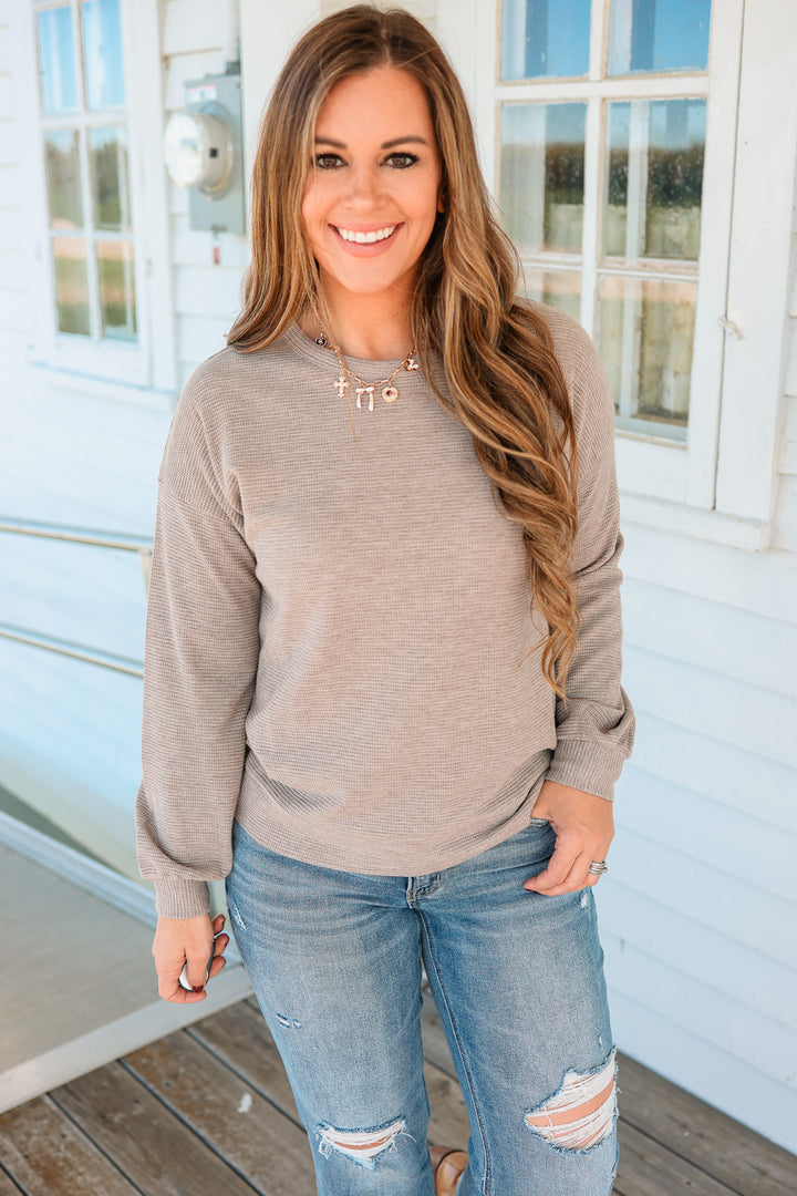 Roslyn Textured Balloon Sleeve Sweater - Mocha