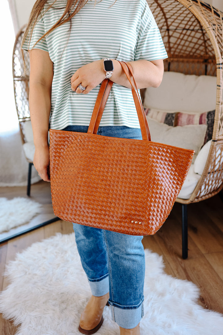 Woven Tiffany Organizer Tote Bag - Brown