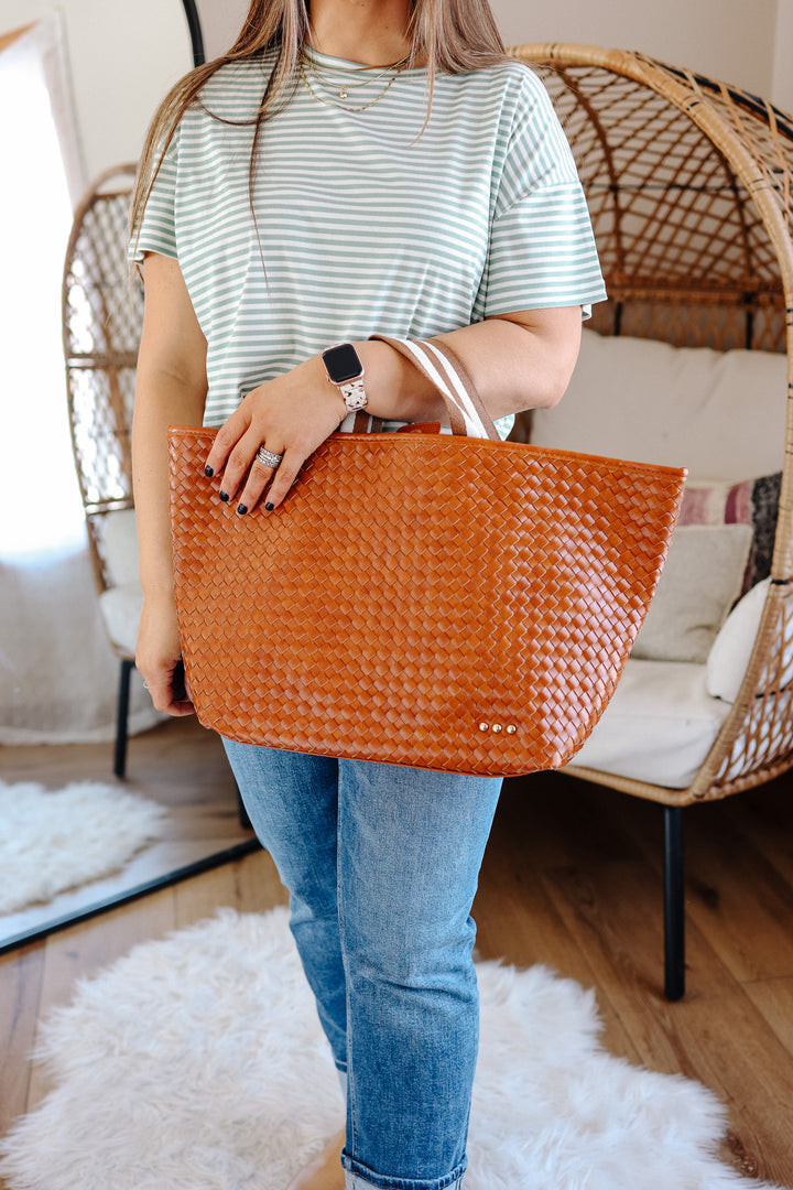 Woven Tiffany Organizer Tote Bag - Brown