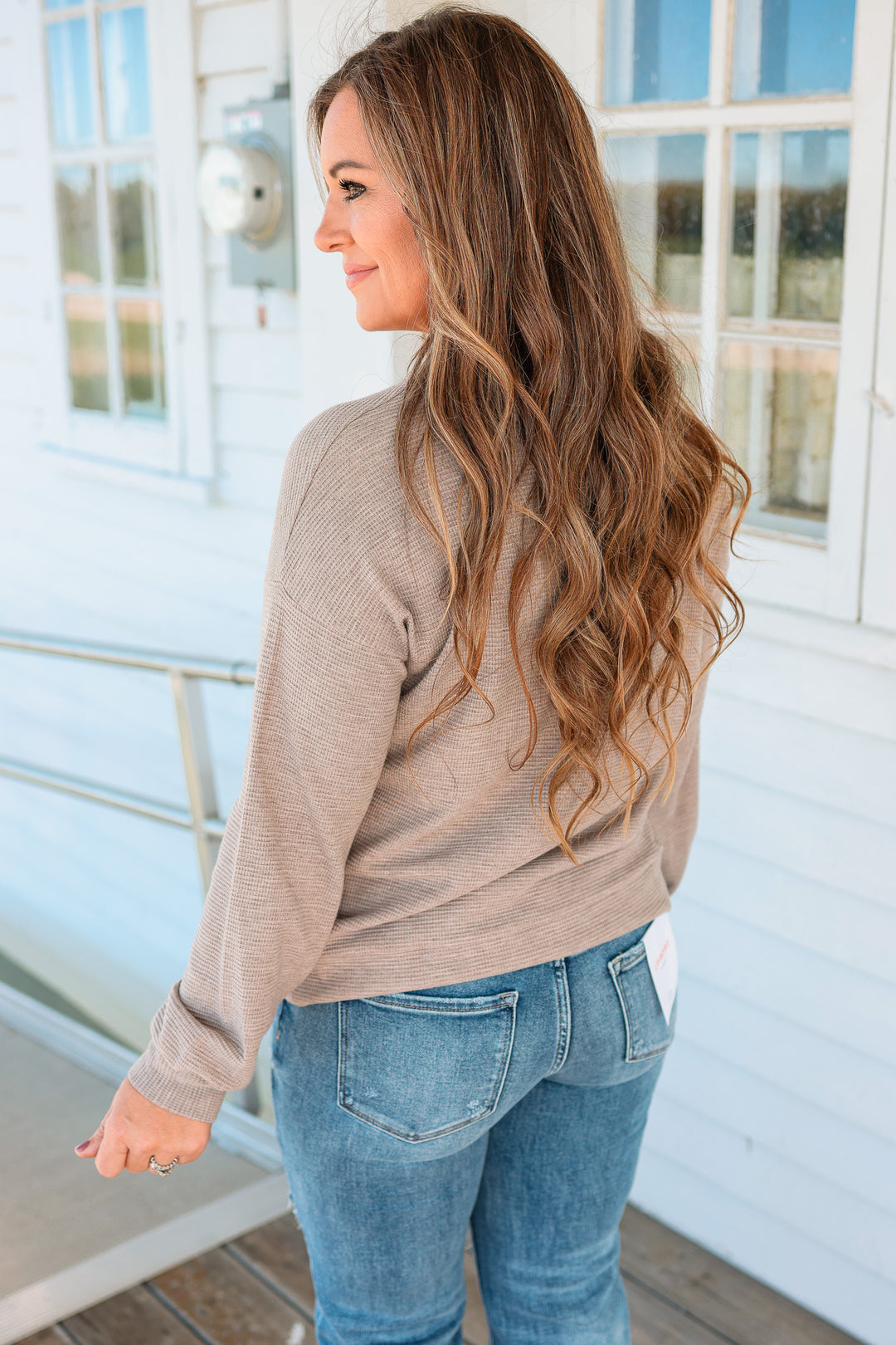 Roslyn Textured Balloon Sleeve Sweater - Mocha