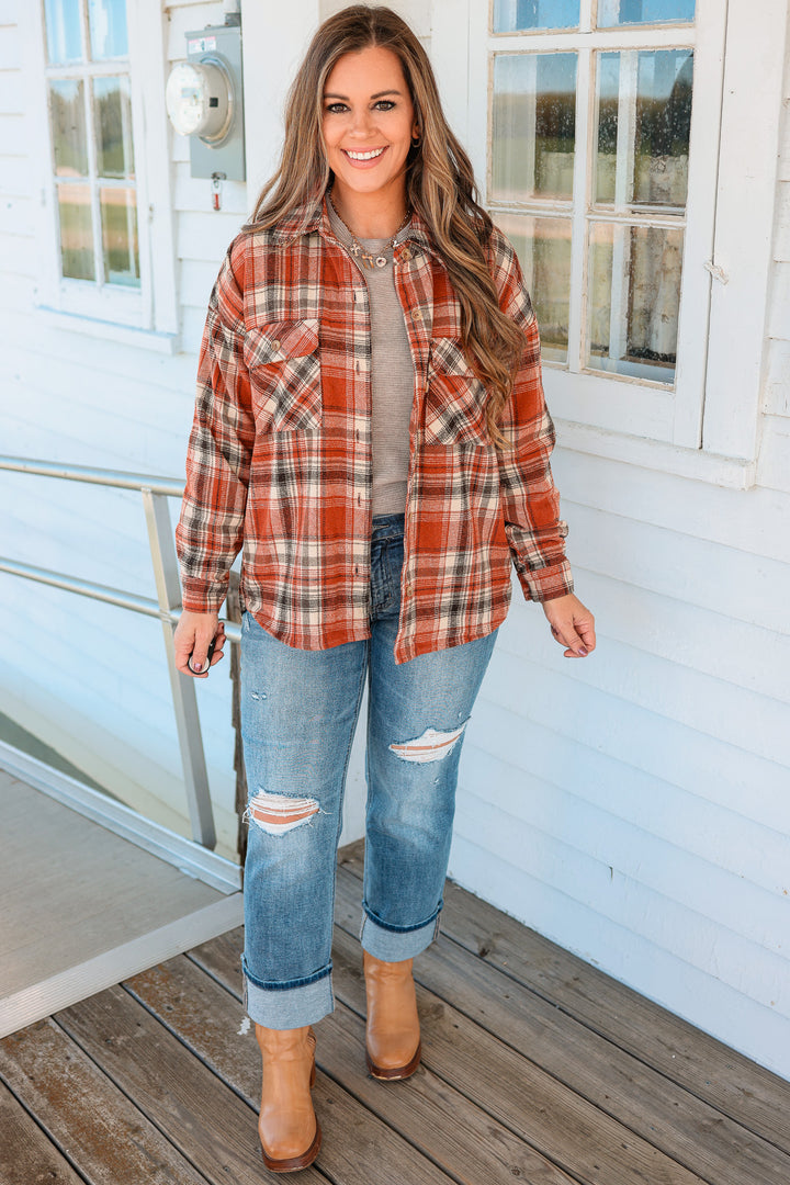 Kelsi Brushed Flannel Jacket - Rust