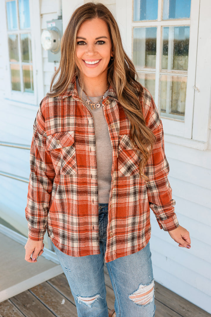 Kelsi Brushed Flannel Jacket - Rust