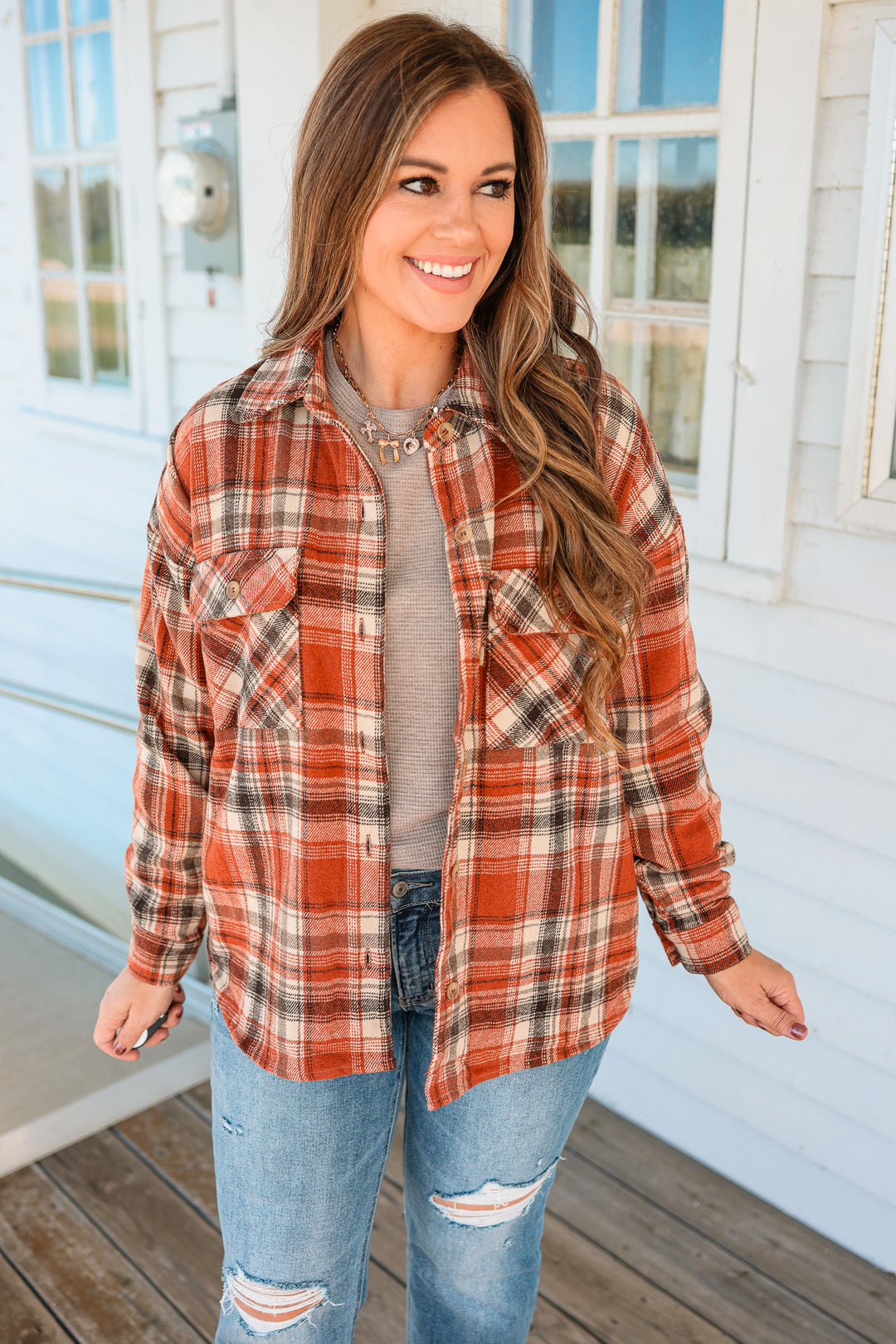 Kelsi Brushed Flannel Jacket - Rust