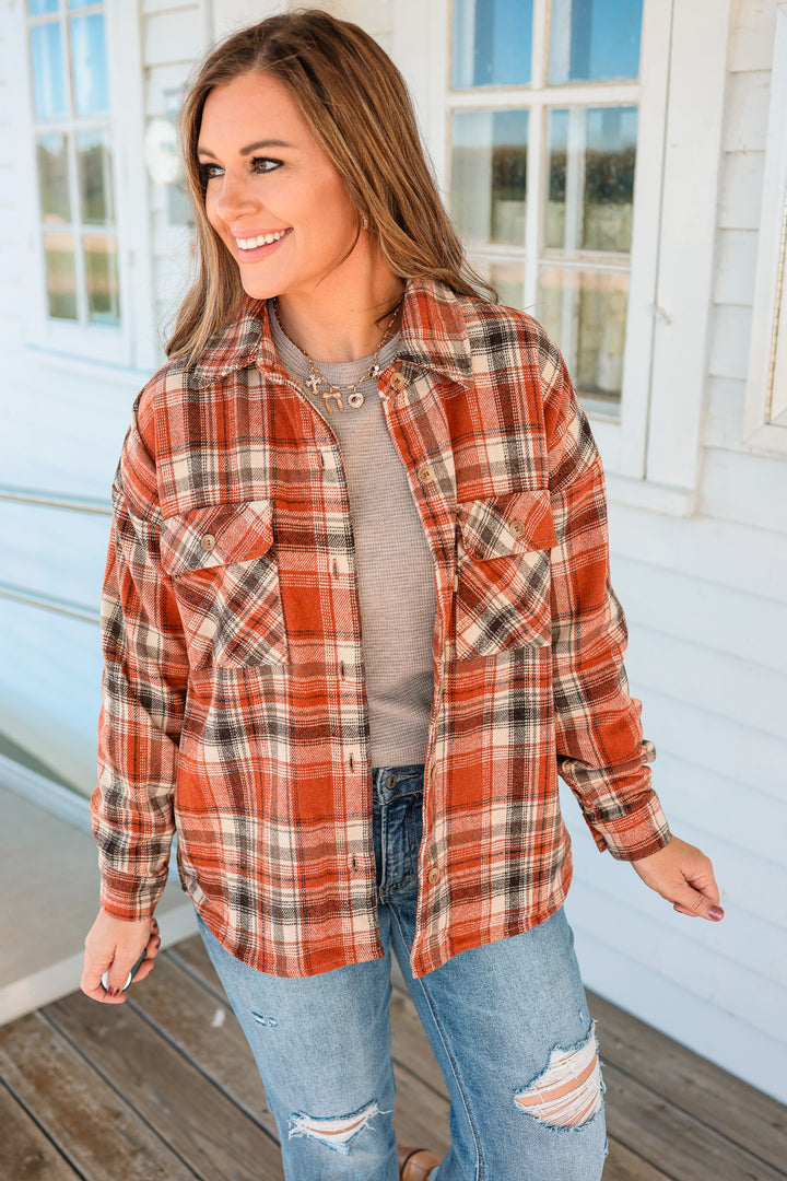 Kelsi Brushed Flannel Jacket - Rust