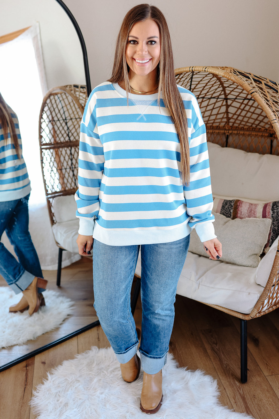 Poppy Terry Striped Sweatshirt - Ocean Blue