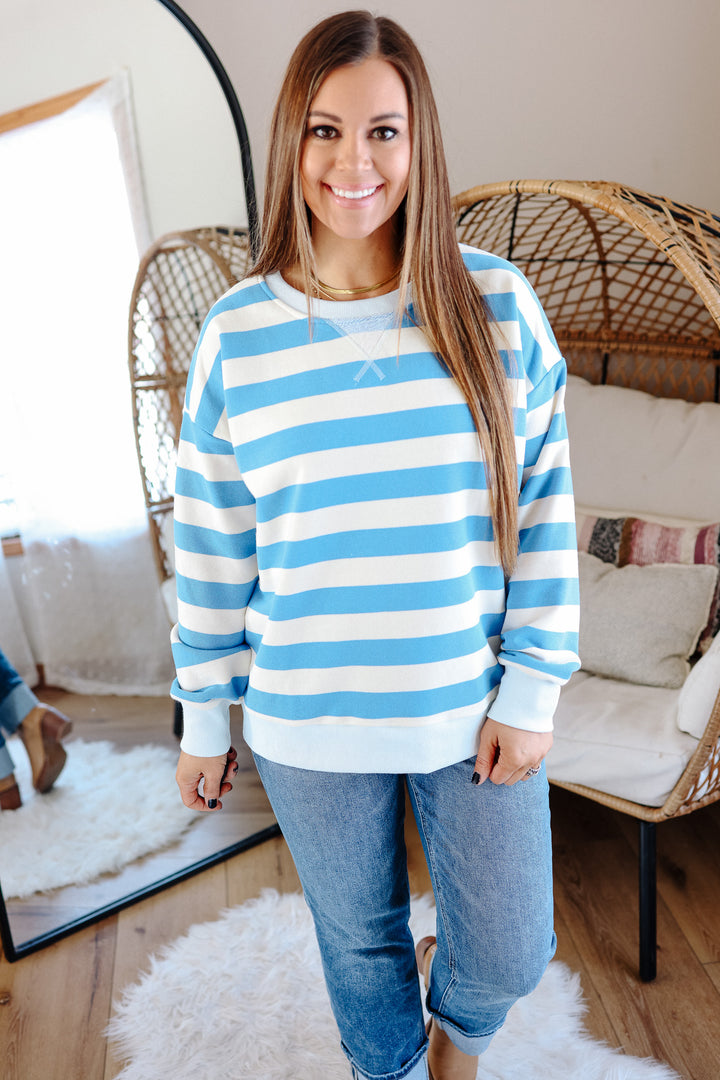 Poppy Terry Striped Sweatshirt - Ocean Blue